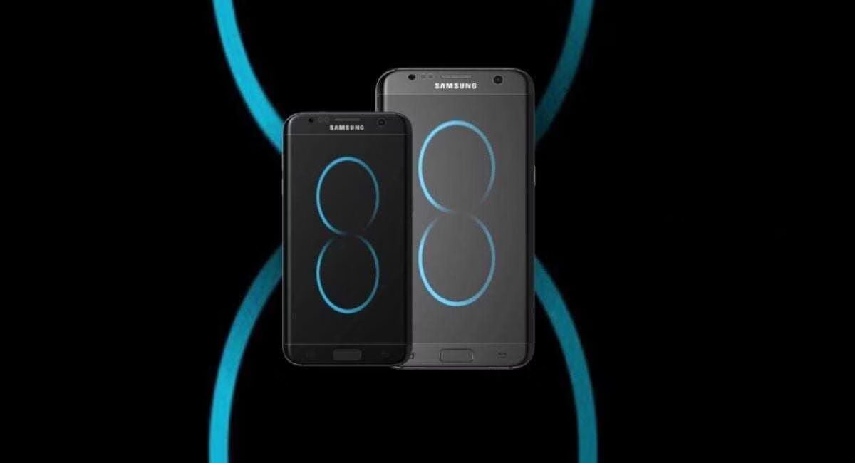 Два черных смартфона Samsung на черном фоне