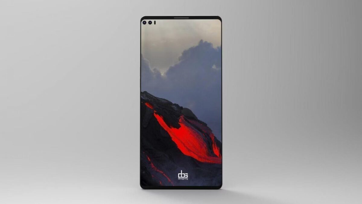 Экран нового LG V30 с изображением вулкана и облаков