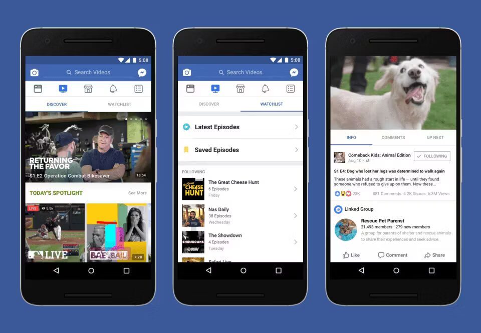 Facebook анонсировал видеоплатформу Watch 2 Мобильный телефон с интерфейсом Facebook Watch и видеороликами
