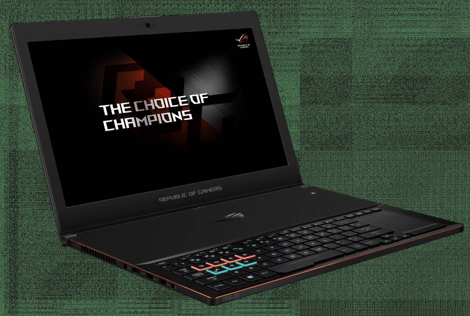 Игровой ноутбук ASUS ROG Zephyrus GX501VI в открытом состоянии с подсветкой клавиатуры