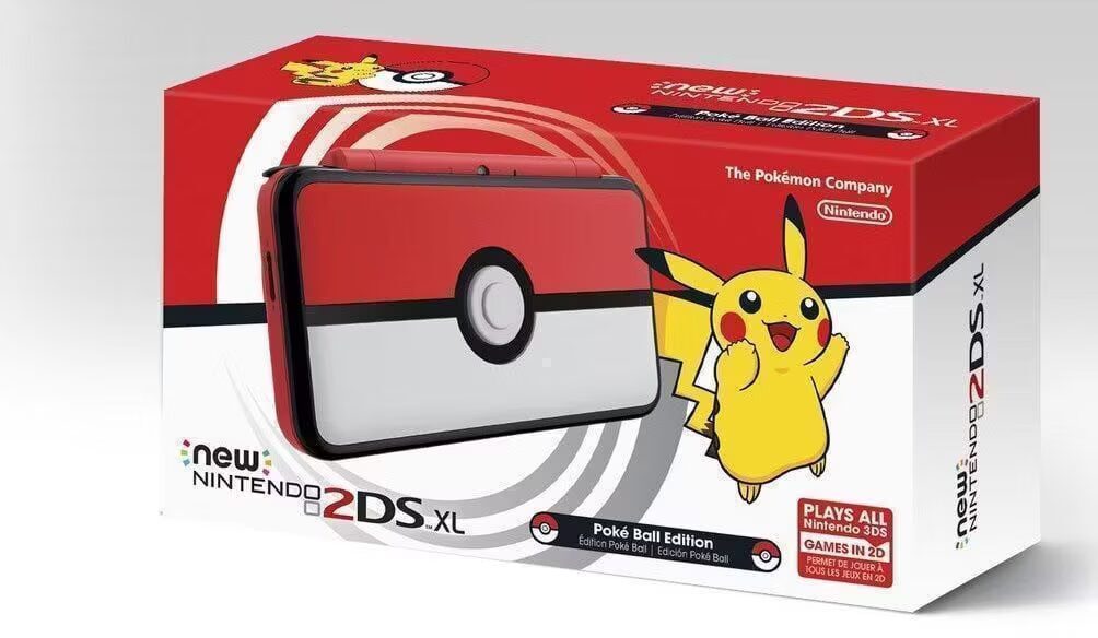 Коробка Nintendo 2DS XL в стиле Покебола с изображением Пикачу