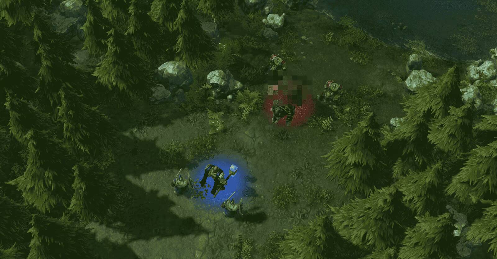 Игровой экран мобильной стратегии Blizzard с деревьями и персонажами
