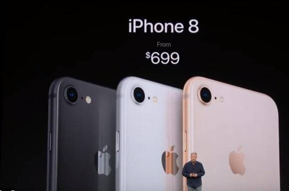 Apple презентовала iPhone 8, iPhone 8 Plus и iPhone X 8 Презентация iPhone 8, три цвета смартфонов на экране