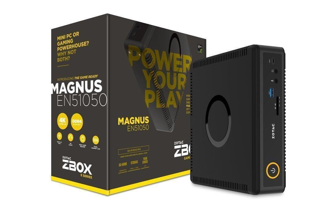 Компьютер Zotac ZBOX EN51050 на упаковке и передней панели