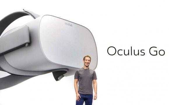 Обзор виртуальной реальности Oculus Go с человеком перед шлемом