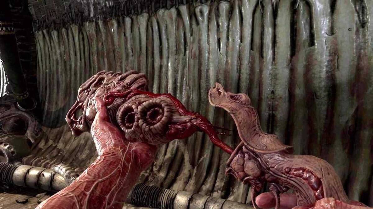 Боди-хоррор Scorn появится и в VR 3 Рука виртуальной ассистенты Алисы держит кишечник изображение внутри тела
