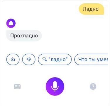 Экран голосового помощника Алиса с вопросом и значками реакции
