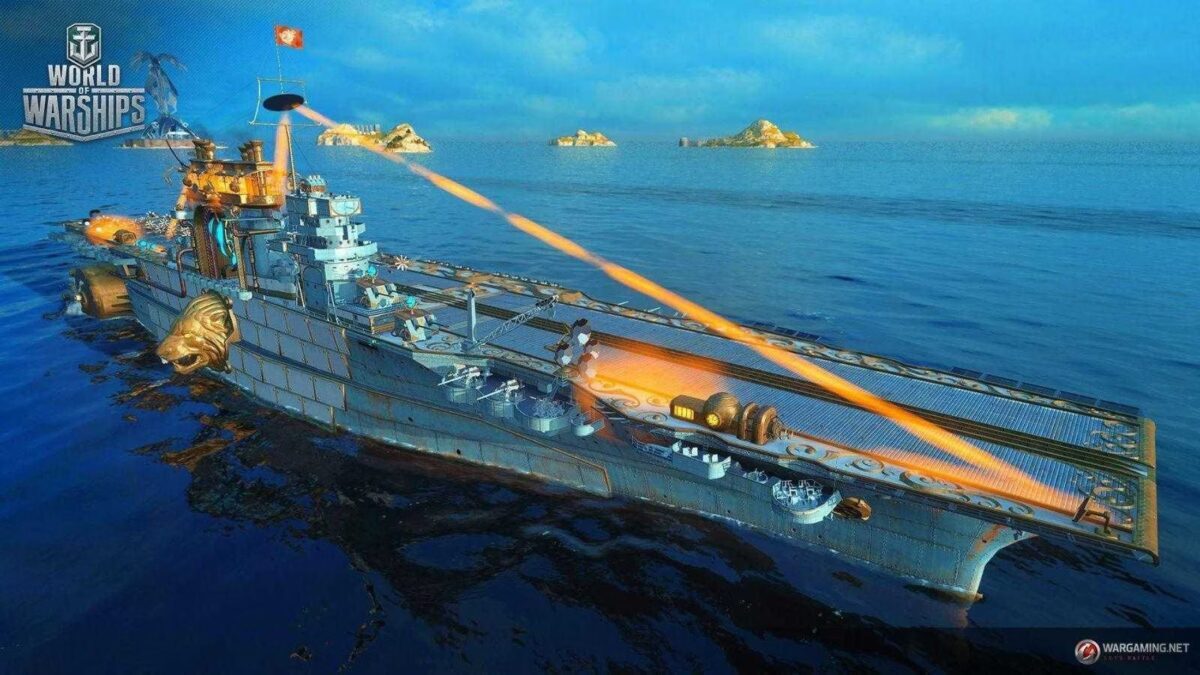 Модернизированный корабль World of Warships с огненными выстрелами
