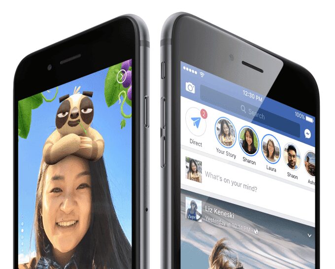 "Истории" из Instagram теперь можно отправлять в Facebook 3 Два iPhone показывают интерфейсы Instagram* и Facebook*