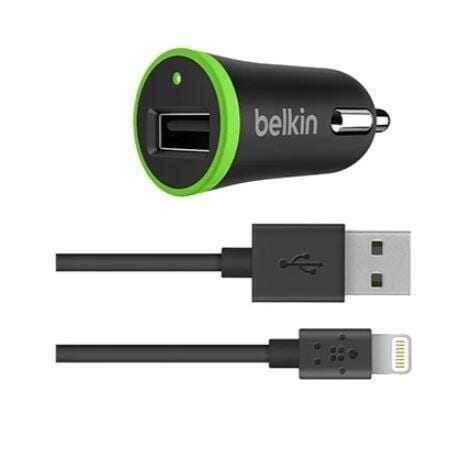 Автомобильная зарядка Belkin Автомобильный зарядный адаптер belkin с USB и Lightning кабелем