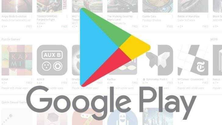 Логотип Google Play на фоне списка приложений и игр