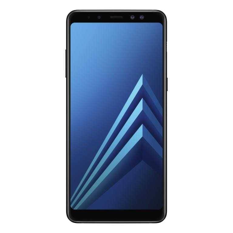 Смартфон Samsung A8+ спереди с дисплеем без рамок