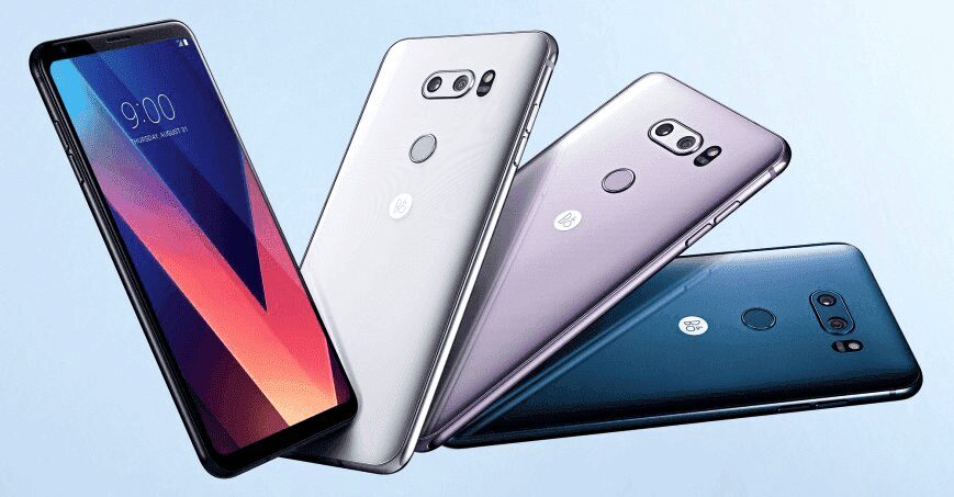 Смартфоны LG V30+ с разными цветами сзади и спереди
