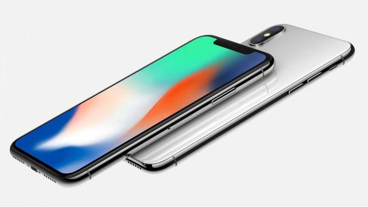 Смартфон iPhone X сверху, экран с лицевой панелью и двойная камера сзади