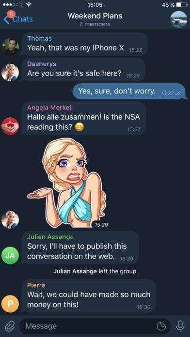 Telegram выпустил альтернативный клиент для iOS 6 Скриншот группового чата Telegram на iPhone X с сообщениями и аватарами участников