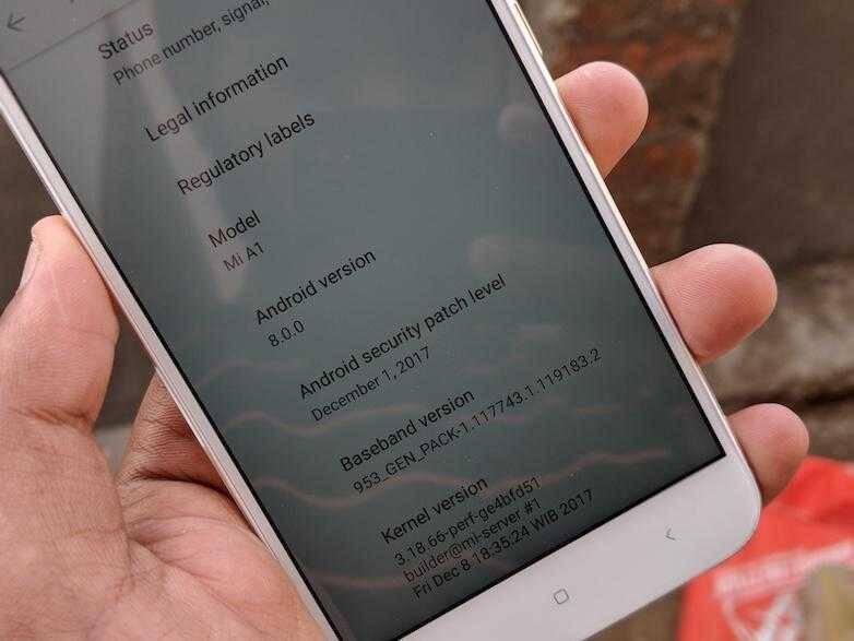 Экран с информацией о системе Xiaomi Mi A1 на Android Oreo 8.0