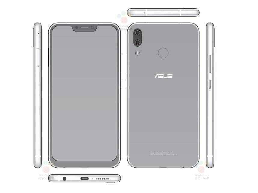 Изображение трехсотые из фронтальной, задней и боковой стороны смартфона ASUS Zenfone