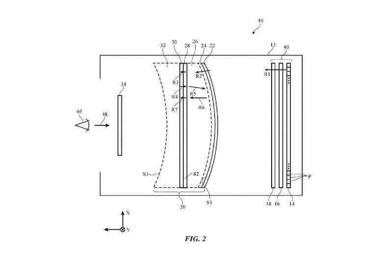Оптический компонент умных очков Apple с линзами и отражением света