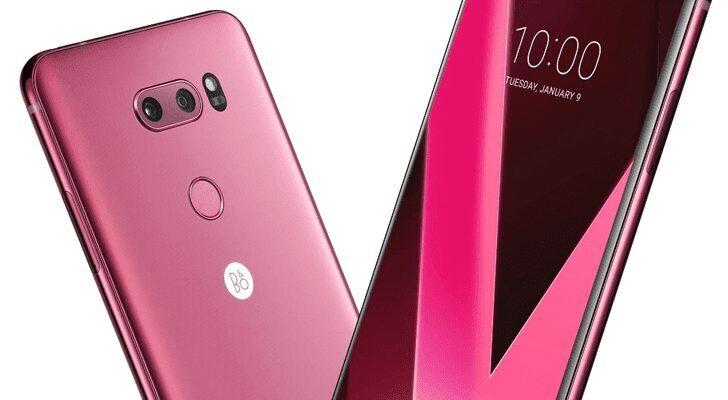 Розовый LG V30+ спереди и сзади изображение