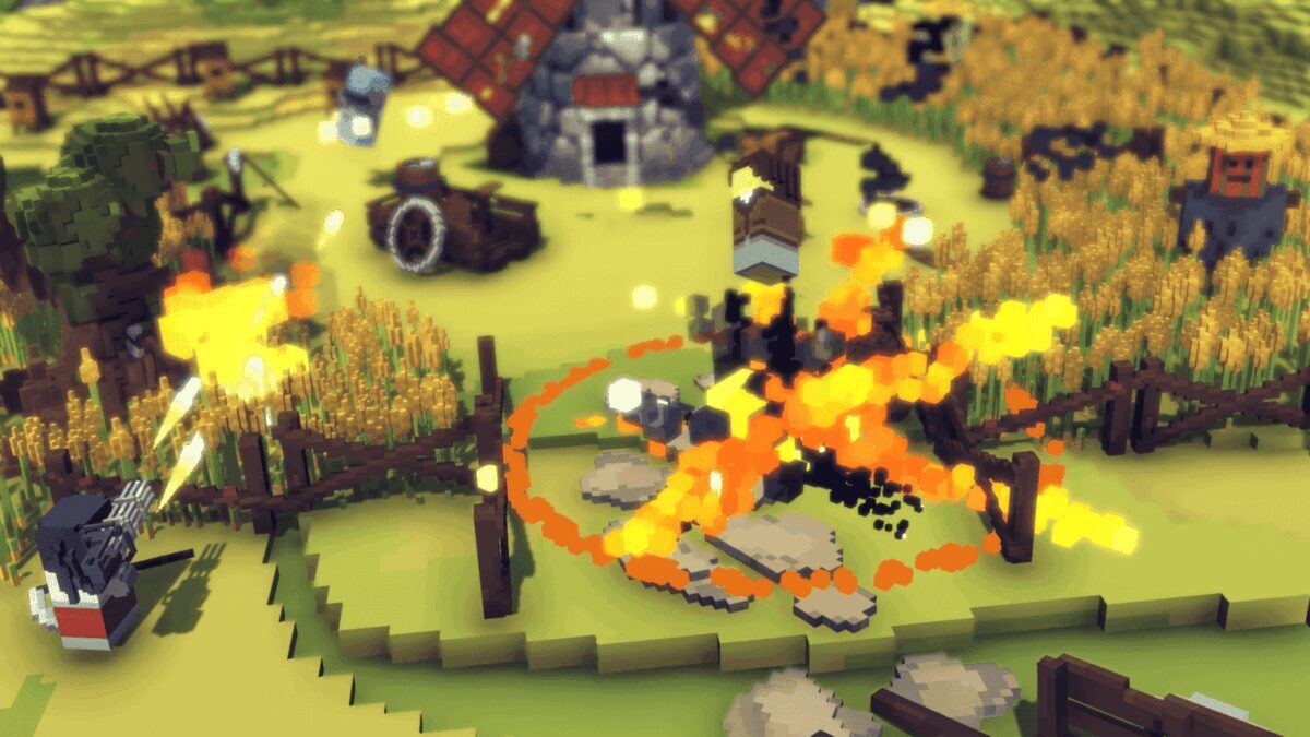 Don’t Stand Out появилась в раннем доступе в Steam 4 игровая сцена из игры Don’t Stand Out на блоковом стиле сражение огонь и разрушения