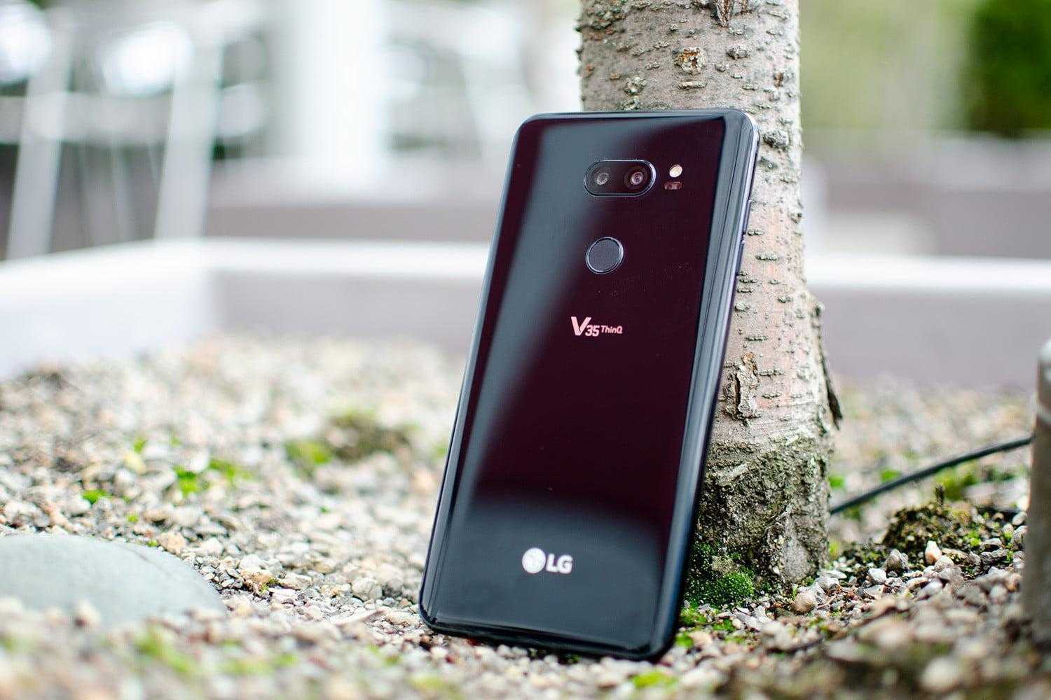lg v35 thinq against tree
