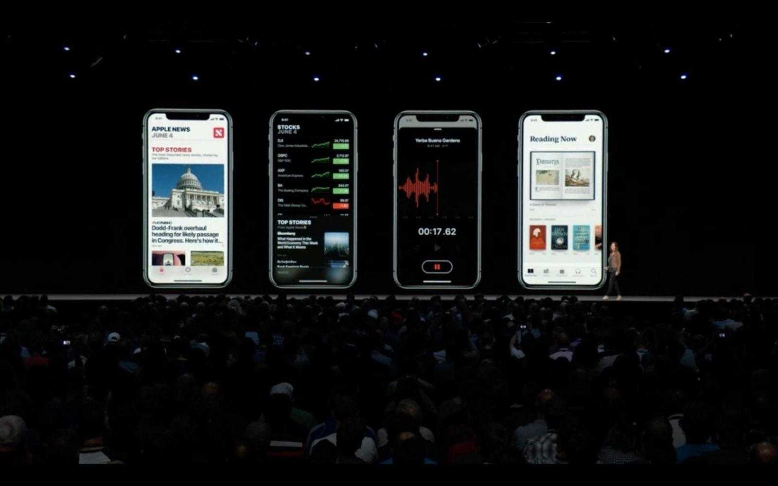 WWDC 2018. Apple представила новую быструю iOS 12. Все изменения 6 Экран iPhone с интерфейсом новостей и графиками акций