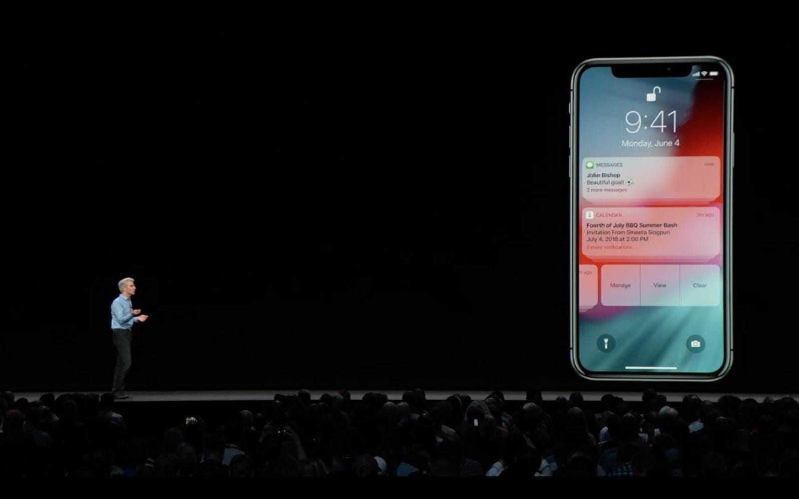 WWDC 2018. Apple представила новую быструю iOS 12. Все изменения 8 Презентация iPhone с экраном, уведомления и интерфейс
