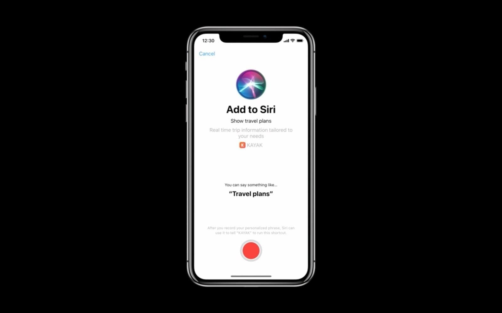 WWDC 2018. Apple представила новую быструю iOS 12. Все изменения 5 Экран iPhone с интерфейсом добавления в Siri для планов путешествий