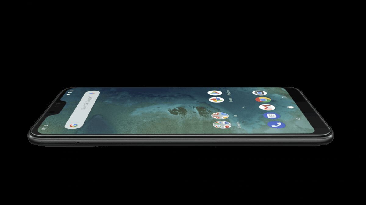 Планшет Xiaomi Mi A2 изображен сбоку с черным корпусом