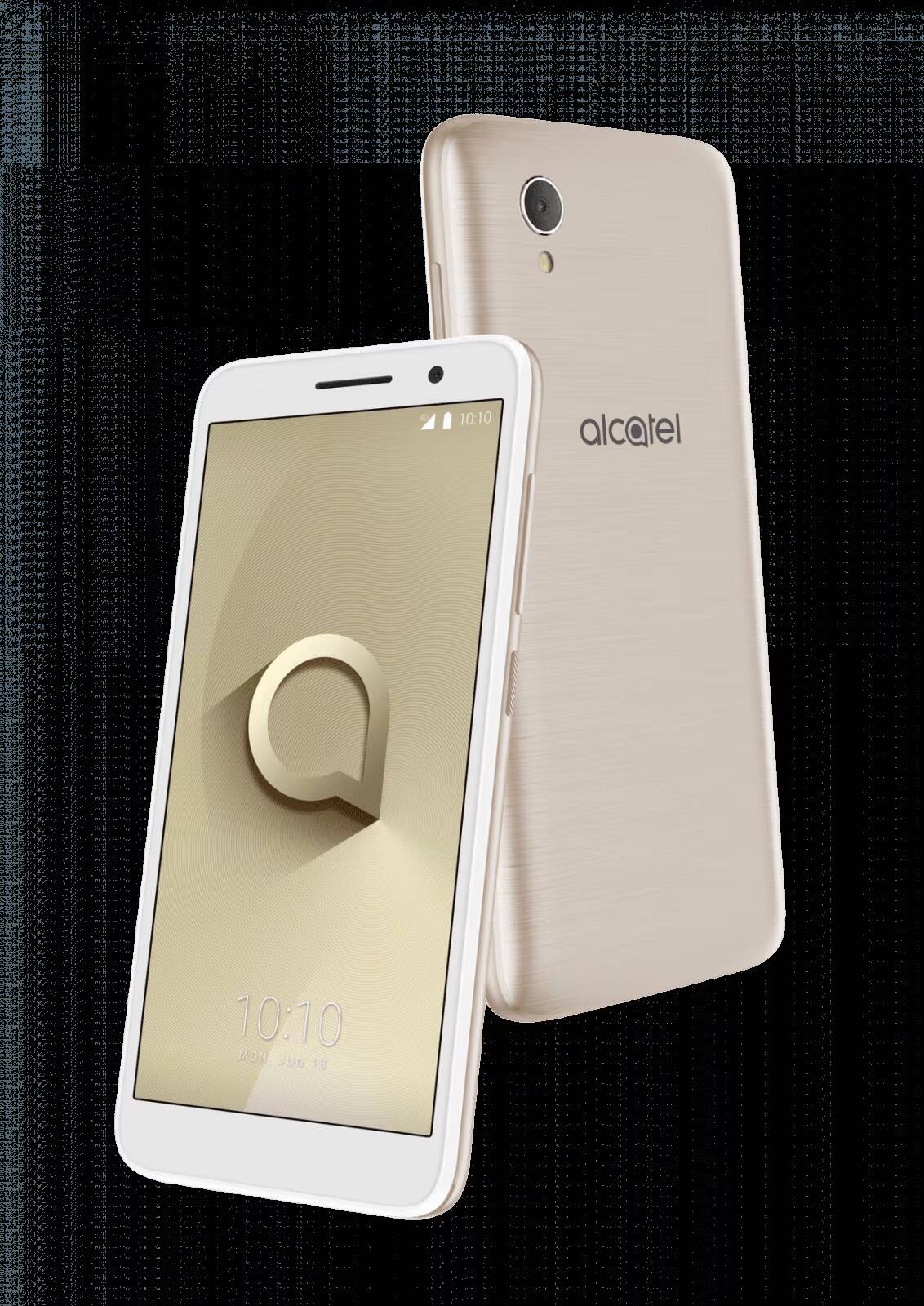 Передняя и задняя части смартфона Alcatel 1 на Android Go белого цвета