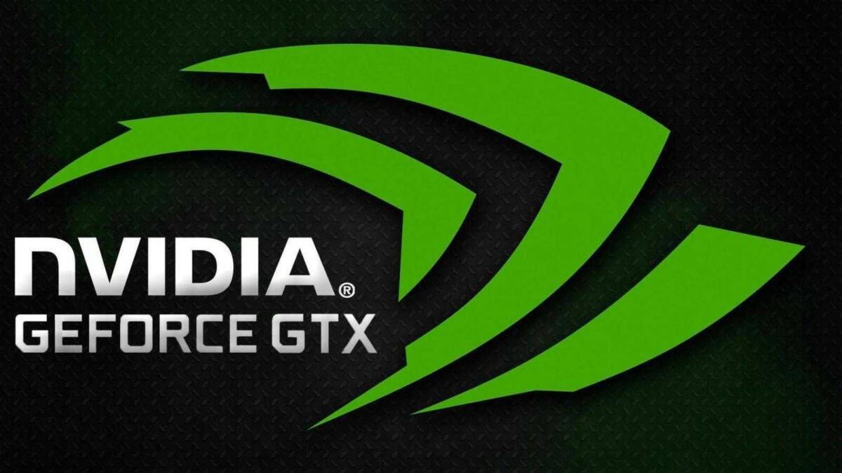 Логотип NVIDIA GeForce GTX на черном фоне с зелеными элементами