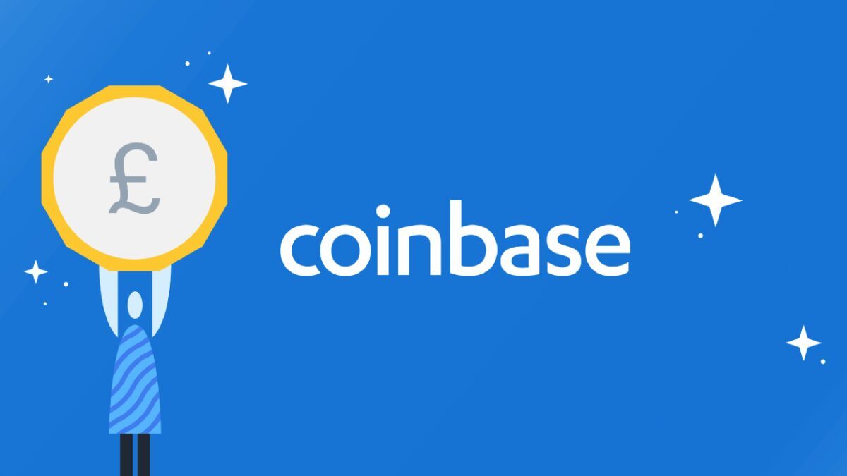 Графика с логотипом Coinbase и изображением монеты с фунтом