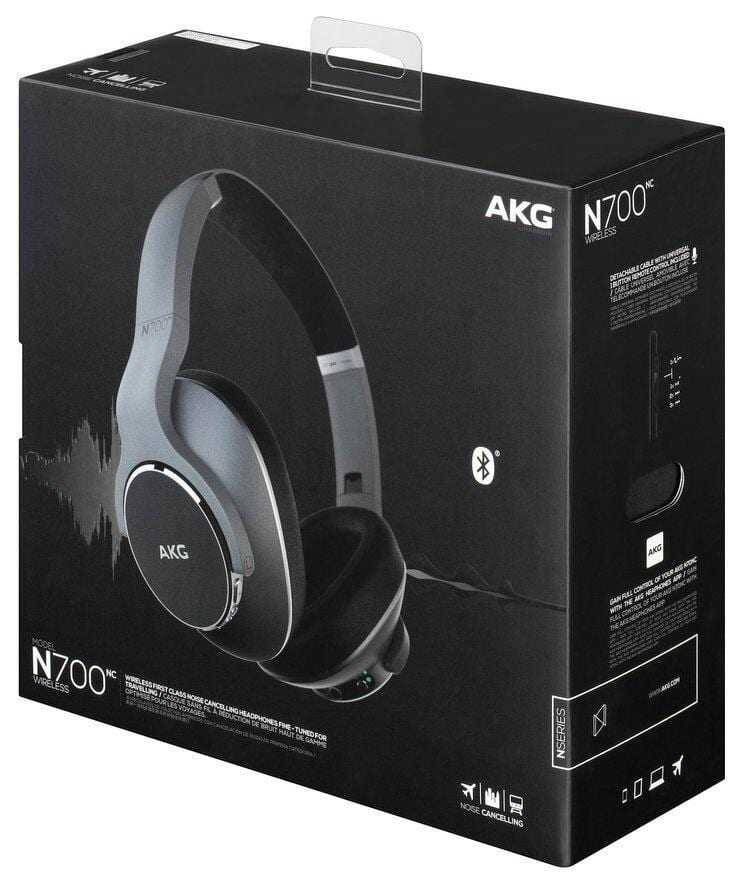 Упаковка беспроводных наушников AKG N700 NC с изображением на коробке