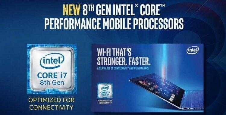 Обложка рекламной кампании процессоров Intel Core i7 8-го поколения на фоне ноутбука