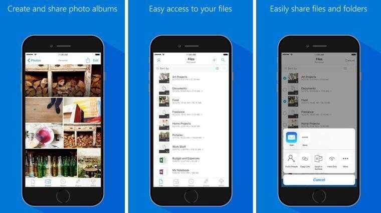 Экран iPhone с приложением OneDrive для просмотра фото