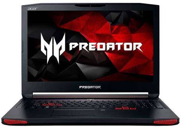 Игровой ноутбук Predator с красной подсветкой клавиатуры и логотипом на экране