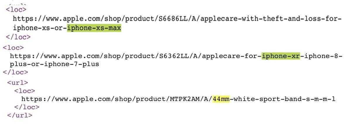 Apple рассекретила названия iPhone XS, XS Max и XR на своем сайте 3 Скриншот с URL на страницы покупки iPhone XS Max и iPhone XR