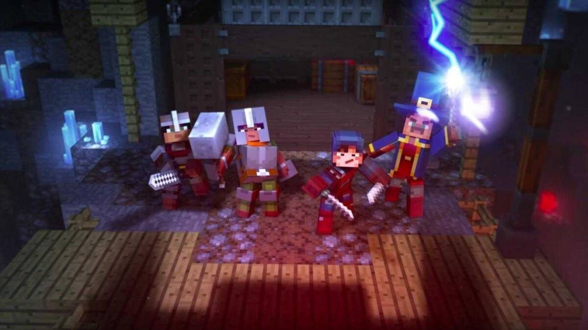 Модифицированные персонажи Minecraft в стиле RPG с магическими эффектами