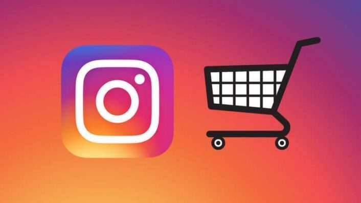Логотип Instagram и иконка корзины для покупок в фоне градиента