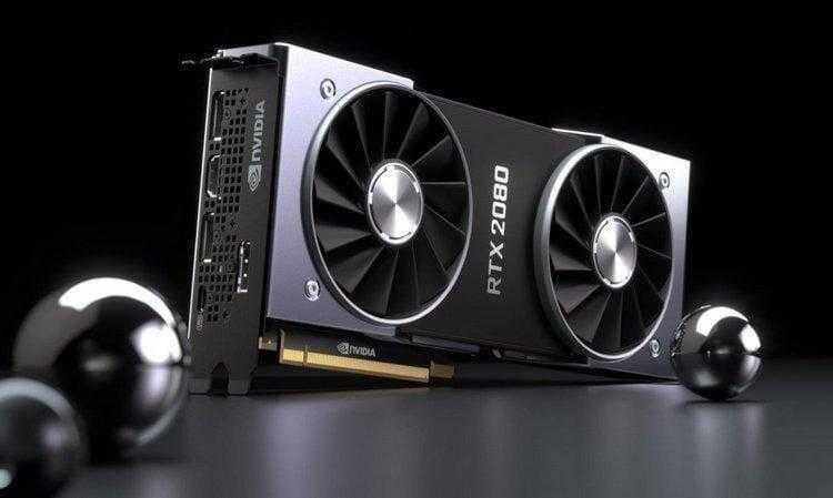 Графическая карта NVIDIA RTX 2080 на черном фоне