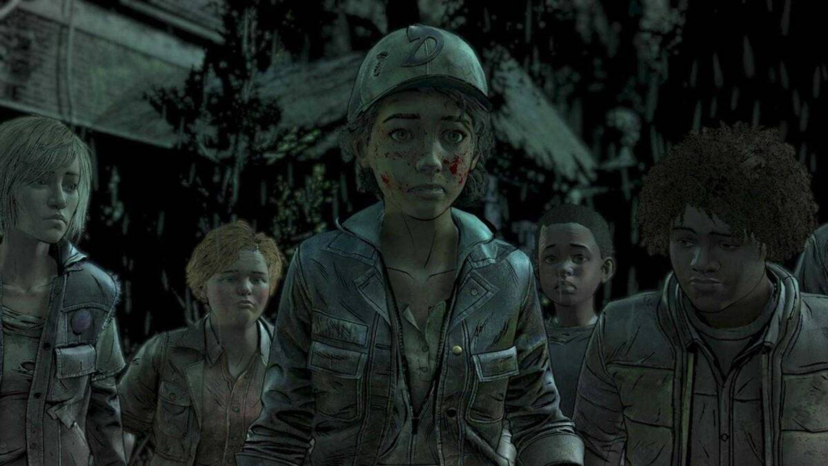 Персонажи из игры The Walking Dead Telltale на заднем плане
