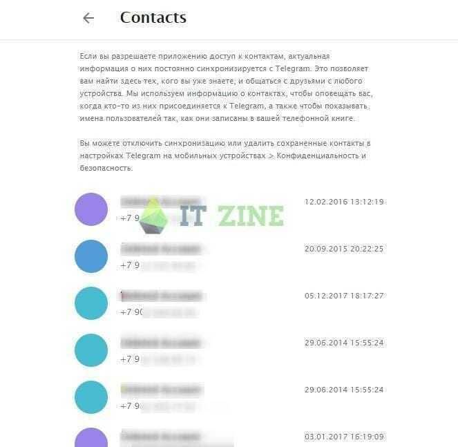 Telegram позволил пользователям выкачать все свои данные. Показываем, как это делается 7 Список контактов на телефоне с именами и датами синхронизации