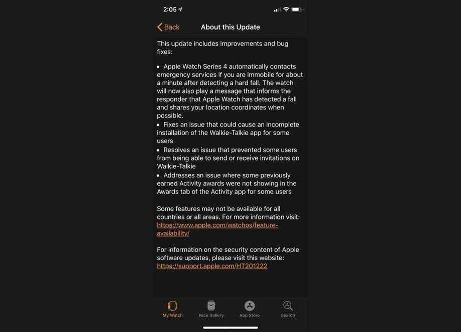 Apple выпустила watchOS 5.1 3 экран обновления Apple Watch Series 4 с текстом обновлений