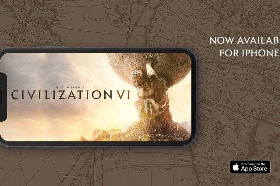 Экран iPhone с изображением сборной сцены из Civilization VI