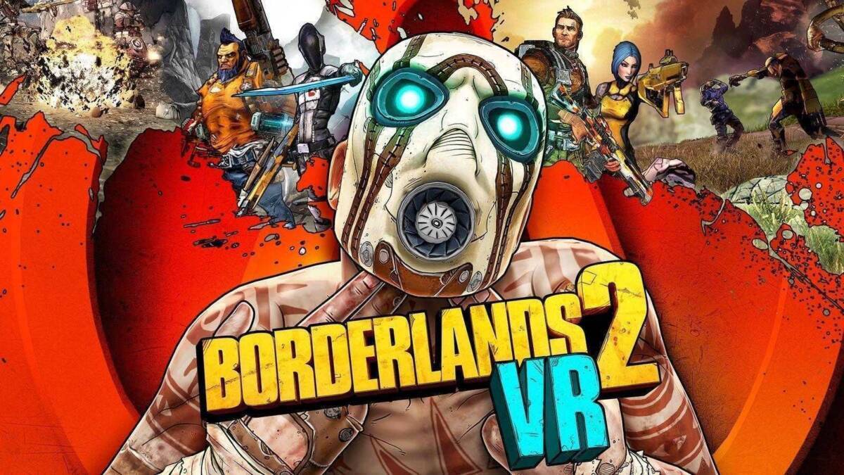 Обложка игры Borderlands 2 VR с изображением персонажа и постающими снарядами