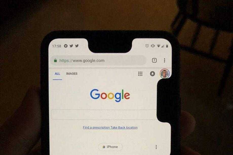 Экран Pixel 3 XL с двойной вырезом на верхней части