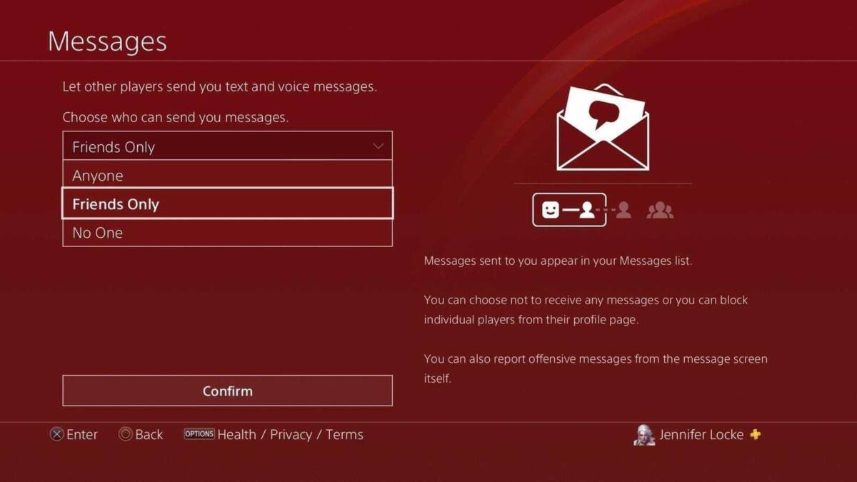 Вредоносные сообщения на PS4 останавливают работу консоли 3 Экран PS4 с настройками сообщений и выбором кто может отправлять текст