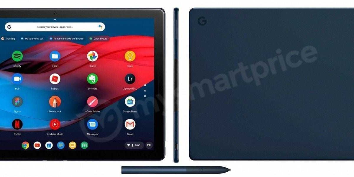 Планшет Google Pixel Slate спереди и сзади с стилусом