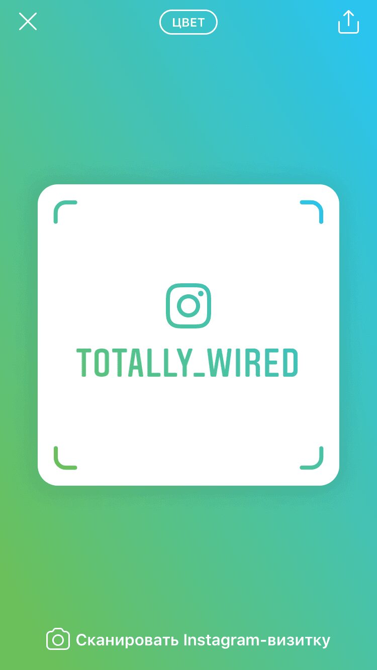 Instagram добавил визитные карточки 6 Экран с логотипом Instagram и именем аккаунта TOTALY_WIRED