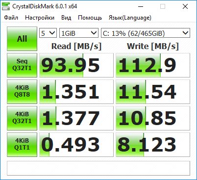 Результаты тестирования Acer Aspire S24-880 в бенчмарке CrystaDiskMark Тест скорости SSD накопителя на компьютере с интерфейсом CrystalDiskMark